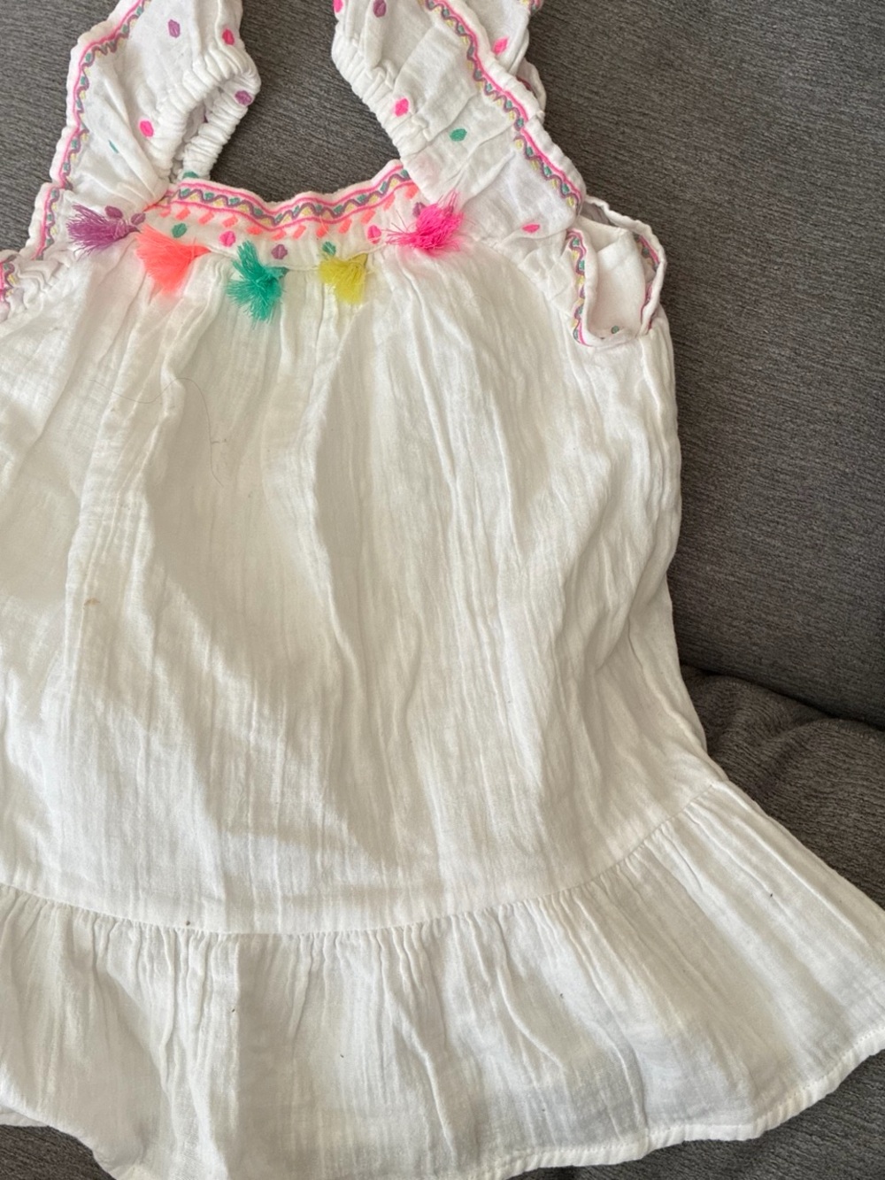 Cat & Jack White Sundress with Neon Tassel Accents